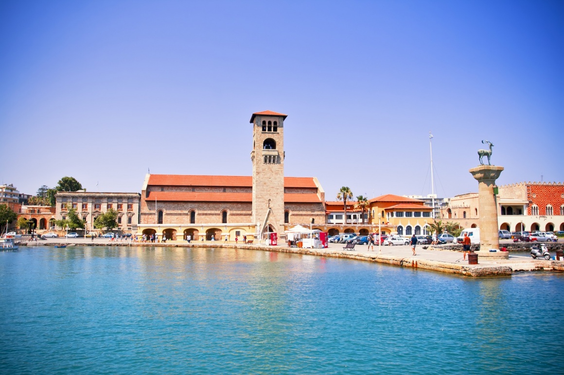 'Famous Mandraki harbor of Rhodes island, Greece' - Родос